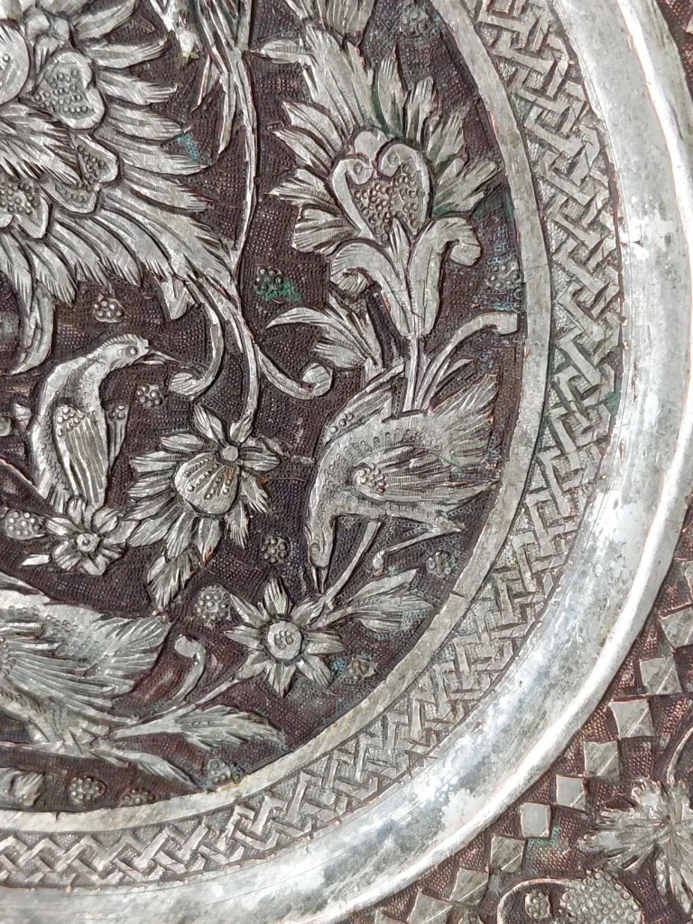 Vintage Persian Ghalamzani Plate with Cranes